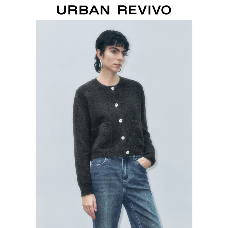 UR女装格雷系气质通勤圆领针织开衫UWG940374