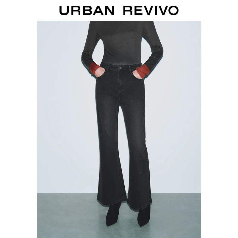 UR女装复古时髦钉珠装饰修身牛仔长裤UWG840272