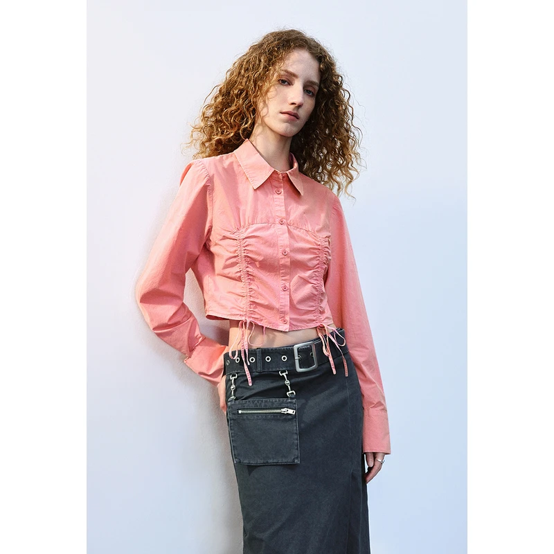 UR女装休闲多巴胺可调节系绳开襟衬衫UWL240074