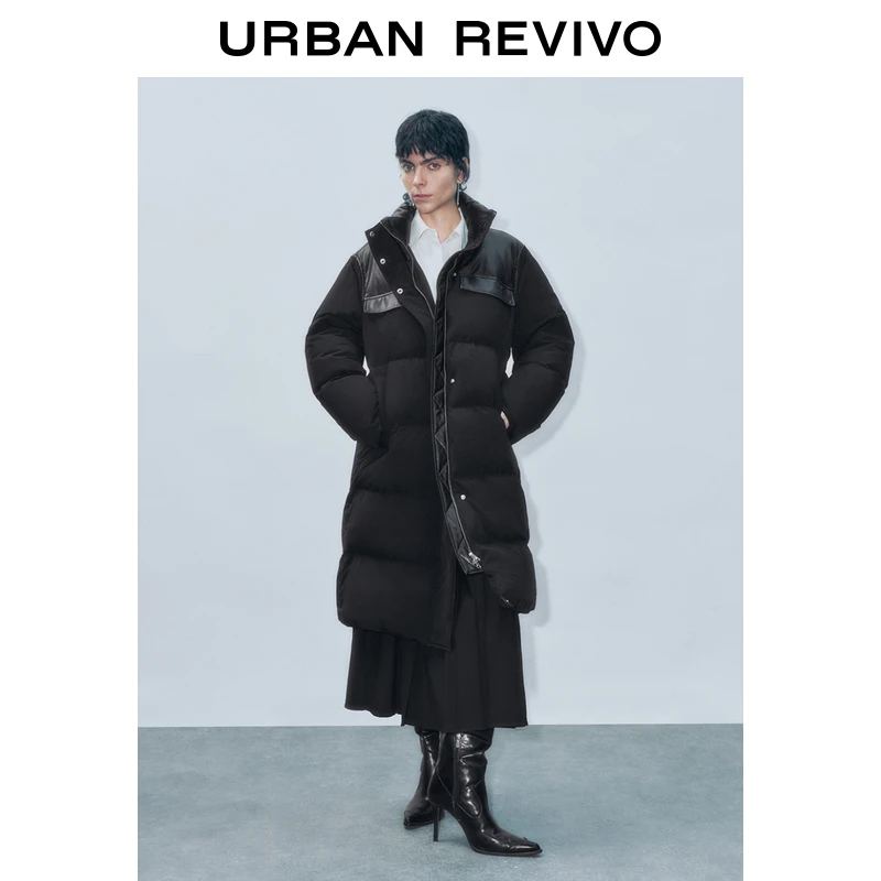 UR2024冬季新款女装时尚设计感拼接长款立领羽绒服UWG140086
