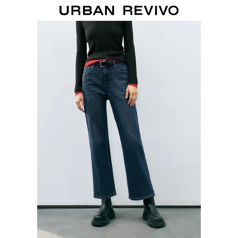 UR新款女装显瘦时尚复古百搭高腰直筒牛仔长裤UWM840068