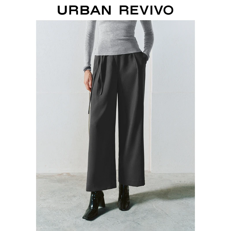 UR冬季新款女装格雷系休闲设计感系带阔腿裤UWH640071