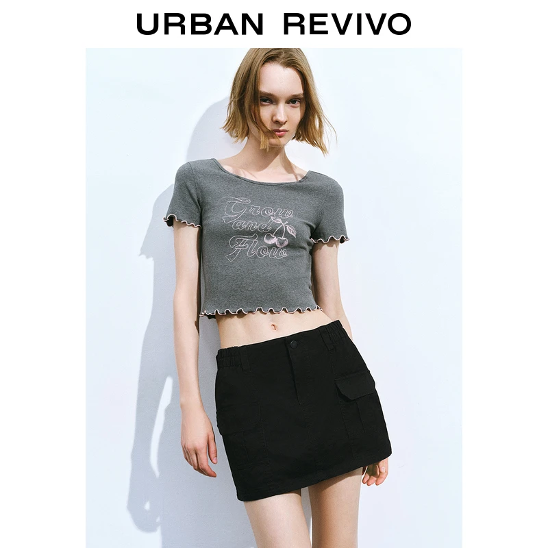 UR女装甜酷俏皮撞色印花褶皱短袖T恤UYL440035