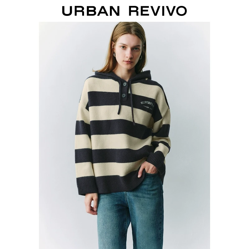 UR新款女装学院风刺绣连帽针织衫UYY940078+