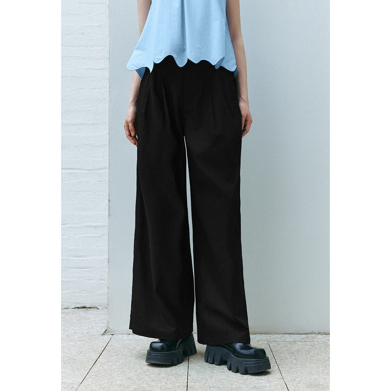 UR2025春季新款女装通勤松紧腰宽松阔腿裤UWU640046