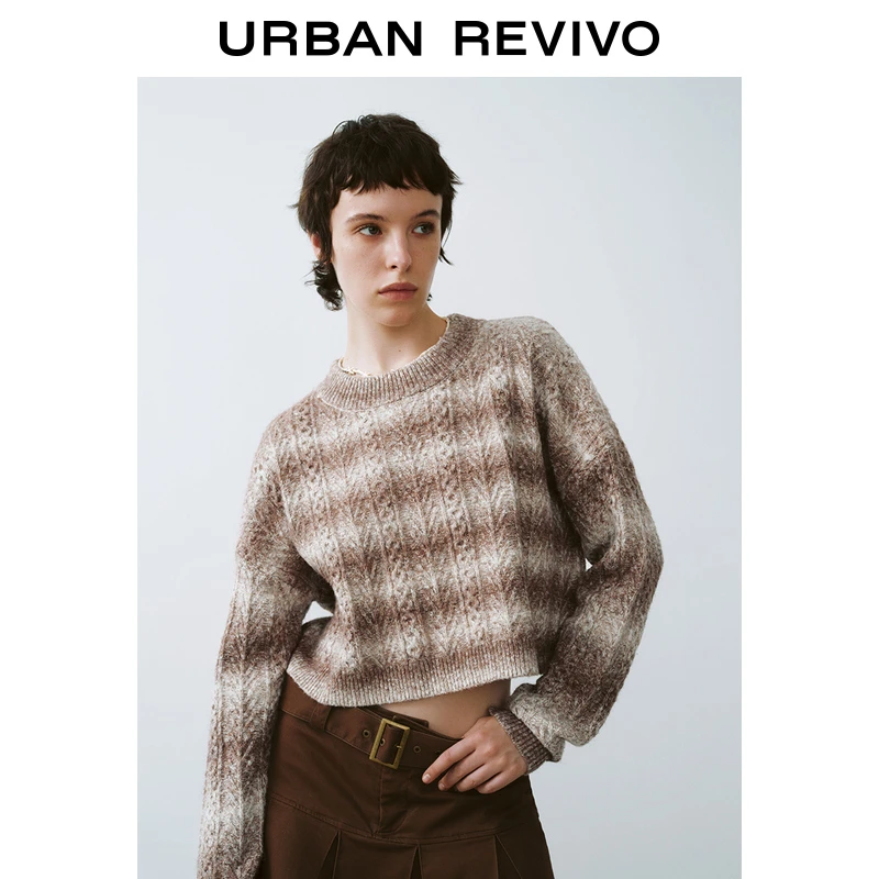 UR2024秋冬新款女装复古美拉德撞色肌理感针织衫UWL930069