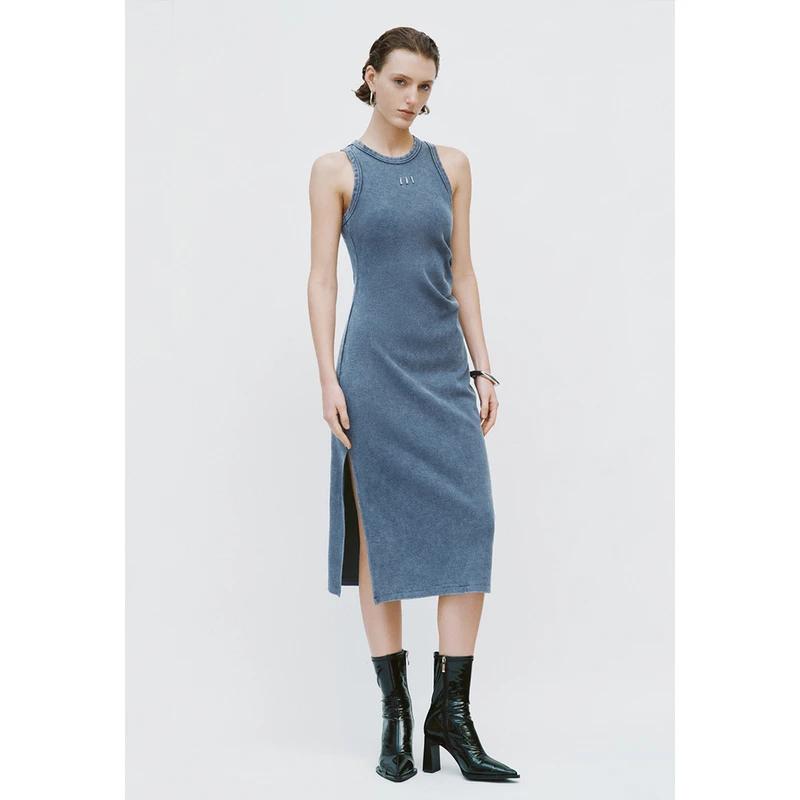 UR夏季新款收腰高街字母U领修身收褶连衣裙UWJ740024