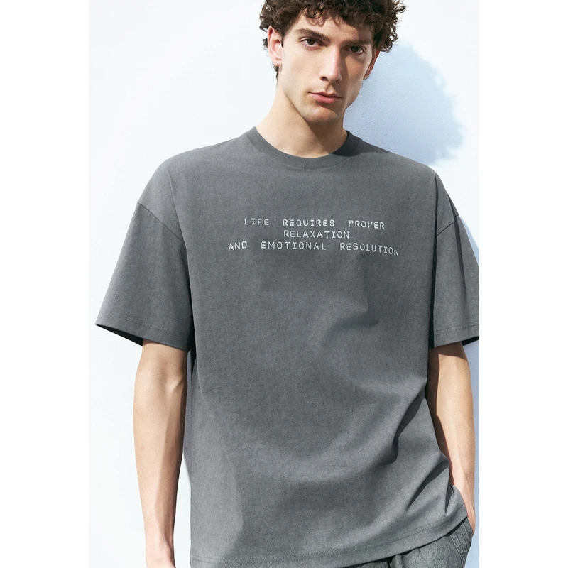 UR男装休闲撞色斑驳印花宽松短袖T恤UMM440017