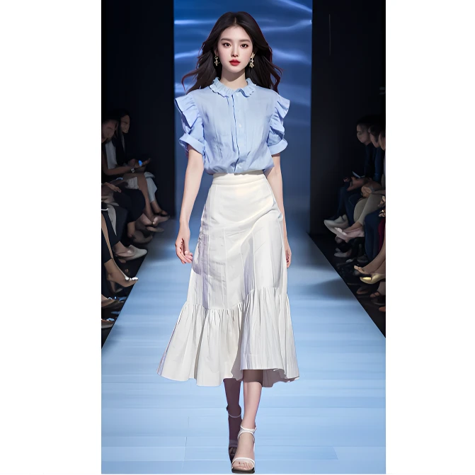 （7147）淡蓝色衬衫夏装女款2024年新款独特上衣今年流行夏季穿搭