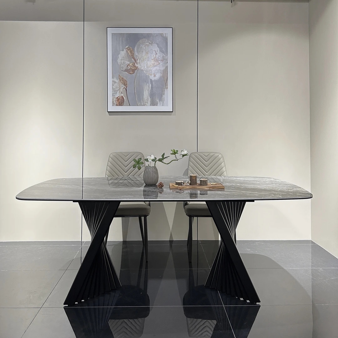意式超晶石长方形餐桌现代简约天然大理石奢石微晶石吃饭桌椅组合