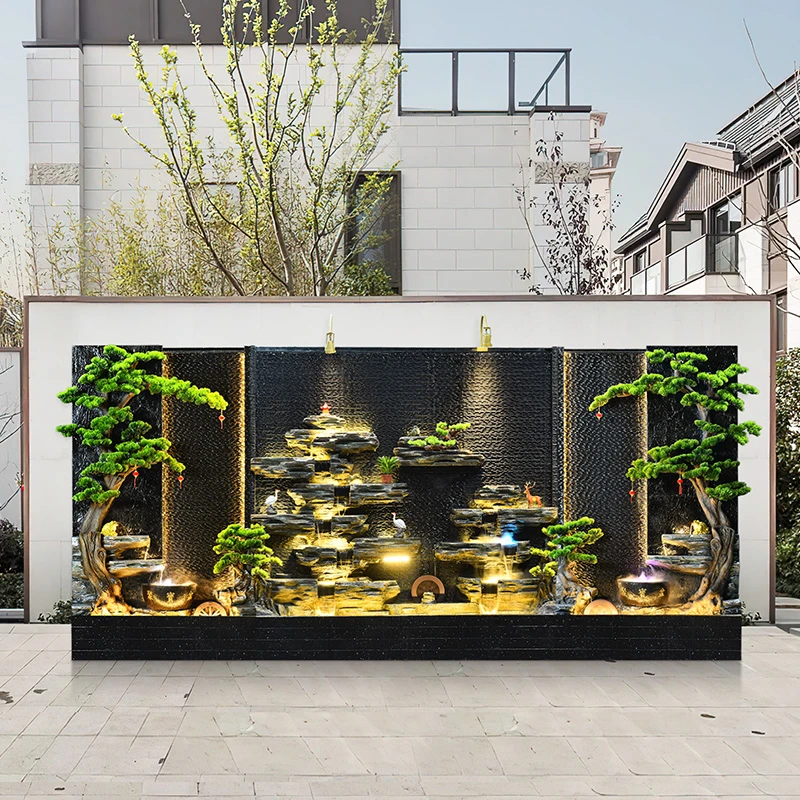 水幕墙流水喷泉假山鱼池造景别墅公司酒店办公室屏风庭院装饰摆件