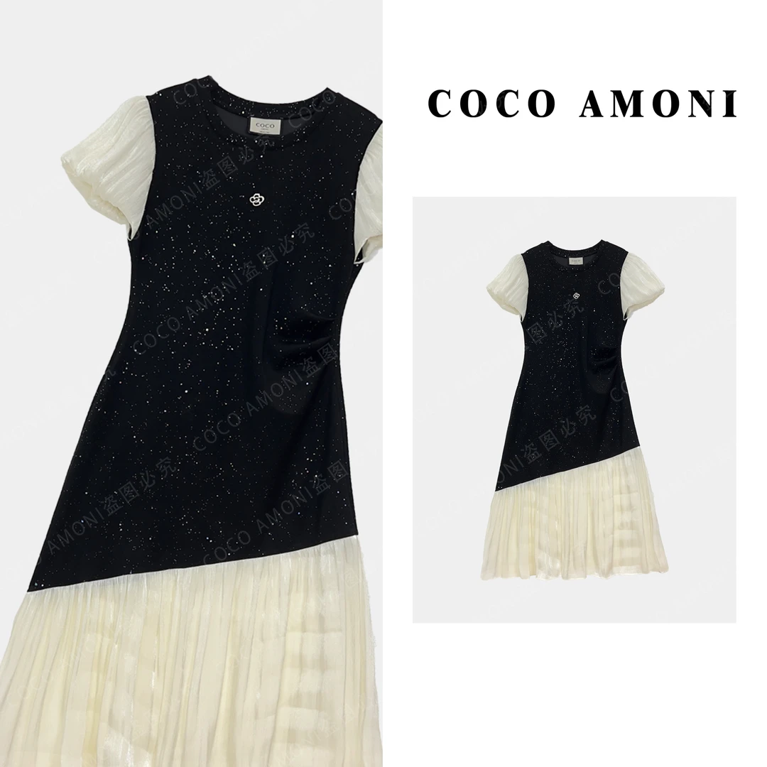 夏季百搭假两件气质显瘦洋气遮肚拼接女装连衣裙AB570