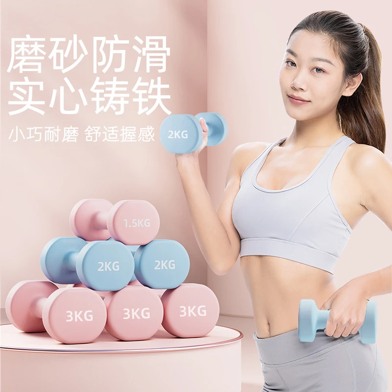 哑铃男女健身家用0.5-20kg实心铸铁健身器材锻炼室内女士浸塑哑铃