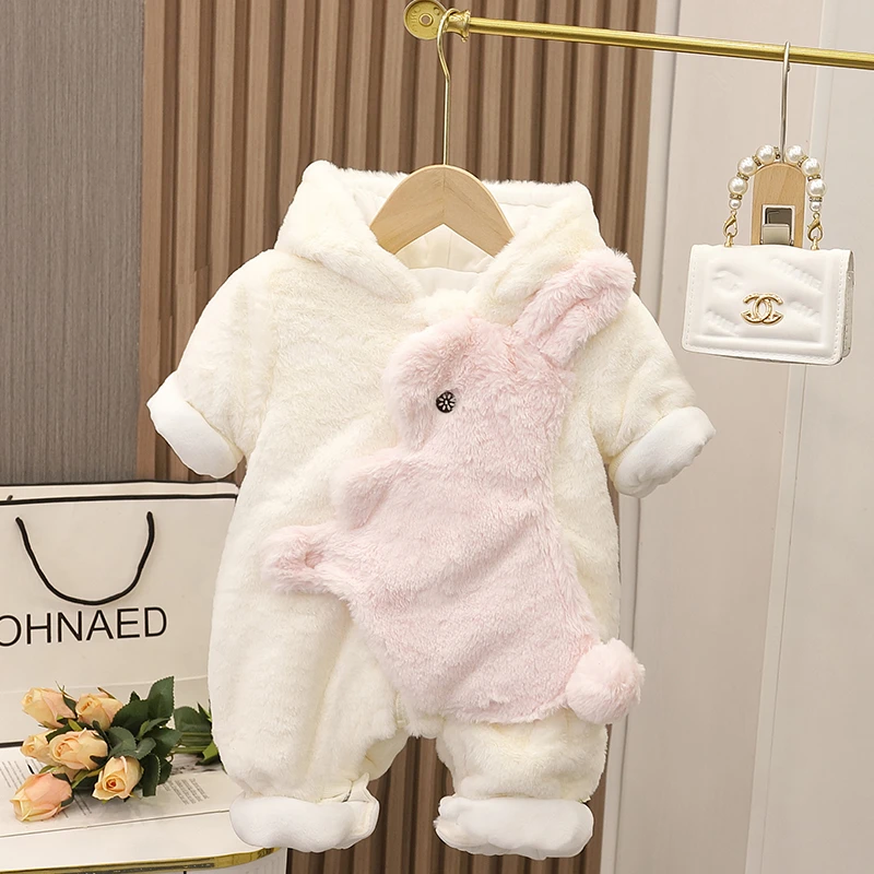秋冬幼儿哈衣加绒婴儿衣服周岁女宝宝秋季加厚外出服新生儿连体衣