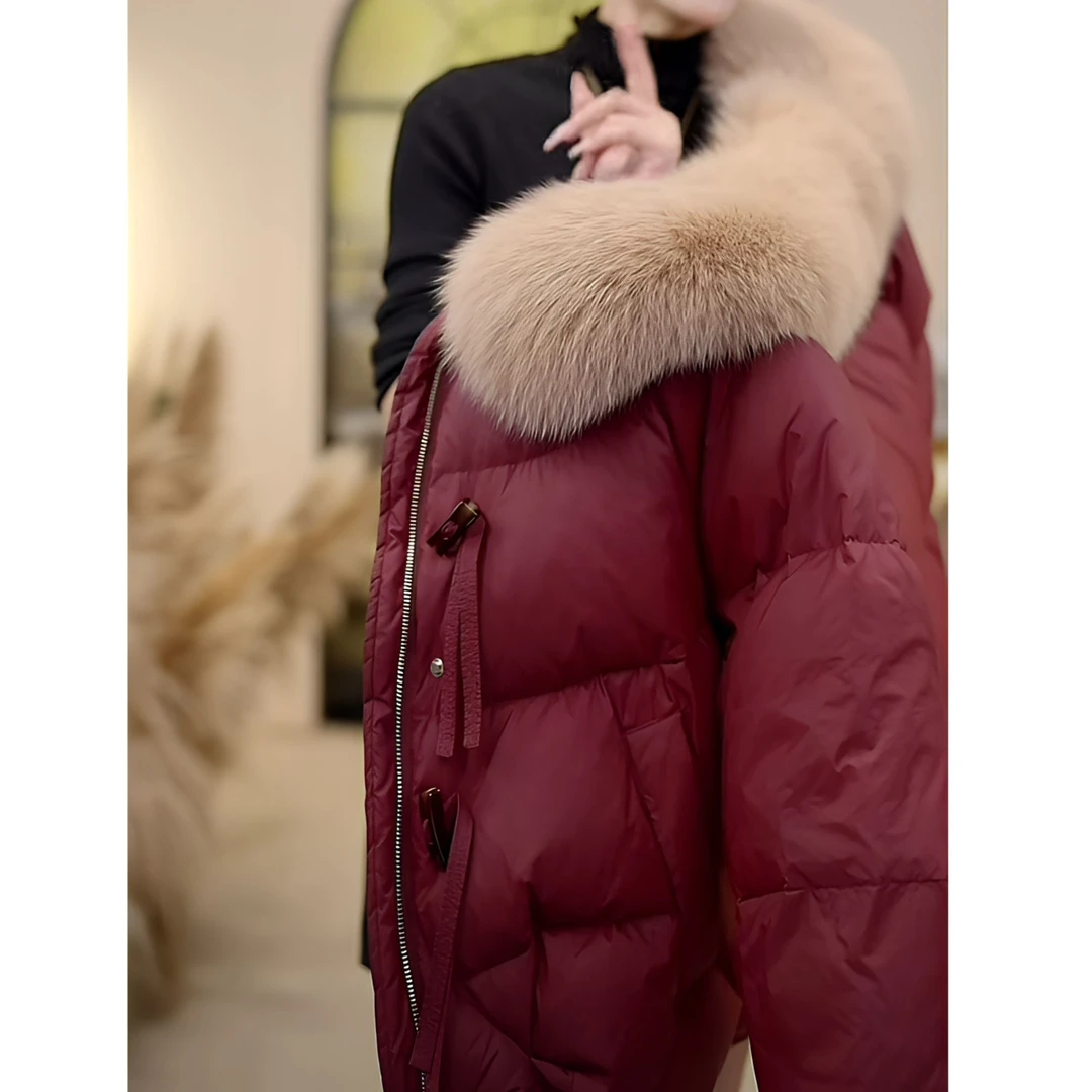 【HZ】新年必备| 爆款洋气时尚百搭保暖纯色冬季大毛领厚外套