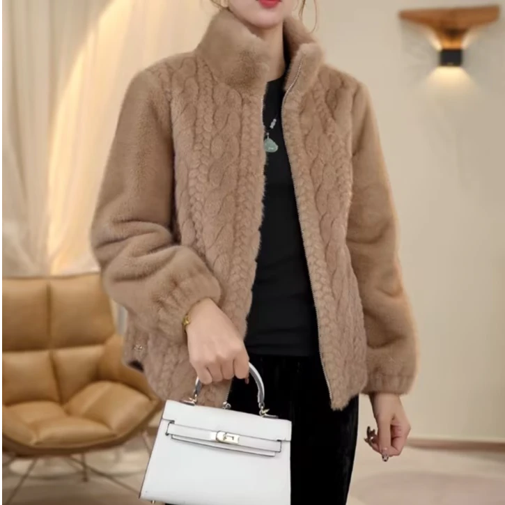 【XC】麦穗纹时尚气质休闲百搭高级感减龄显瘦纯色立领外套