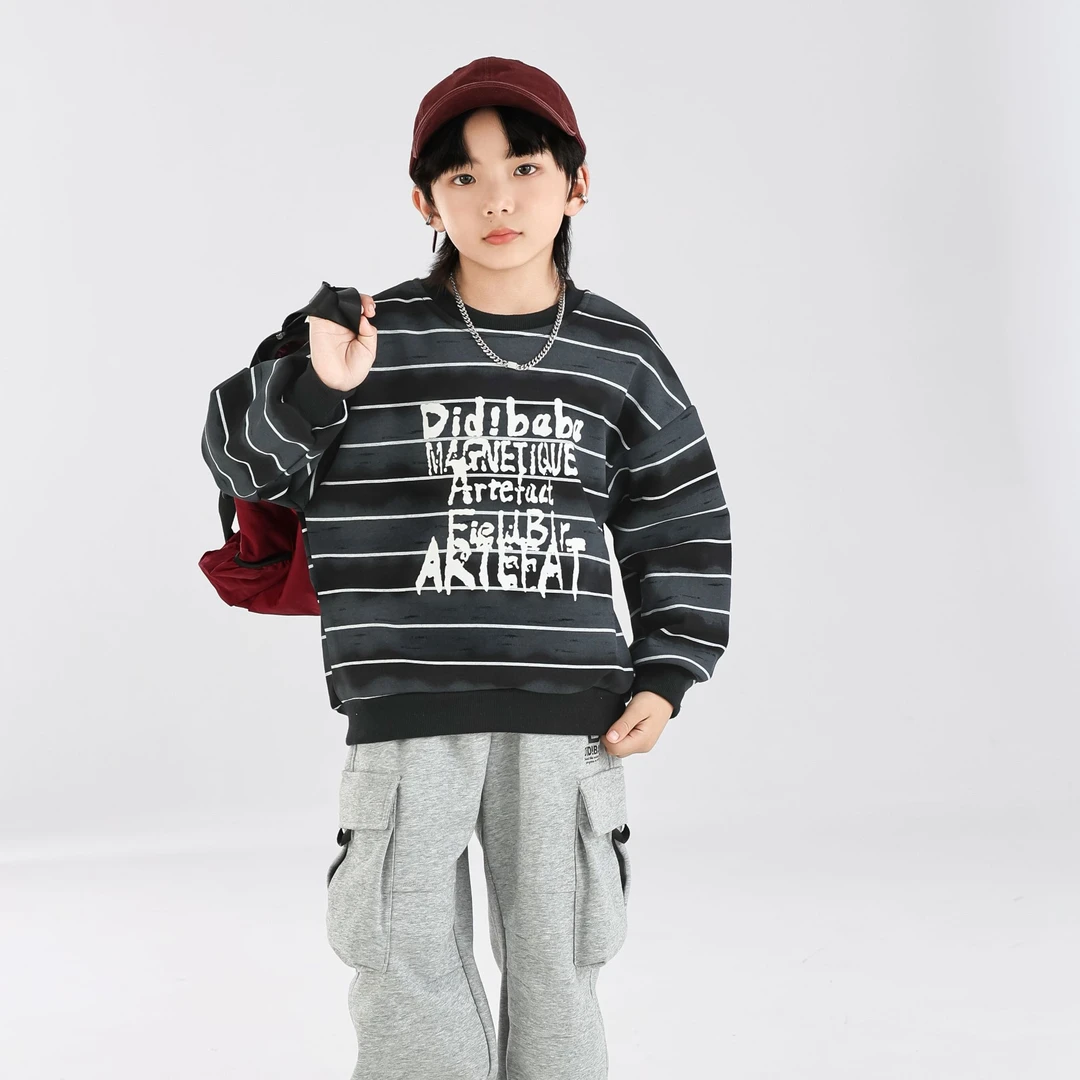 滴滴巴巴童装 儿童卫衣秋冬款加绒保暖条纹百搭中大童CA5286