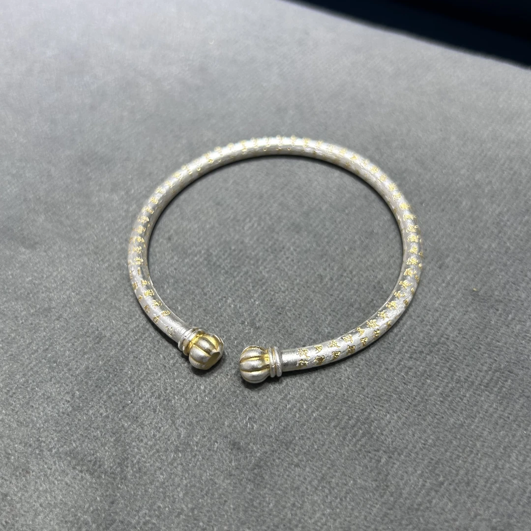 足银手镯 南瓜描金开口手镯