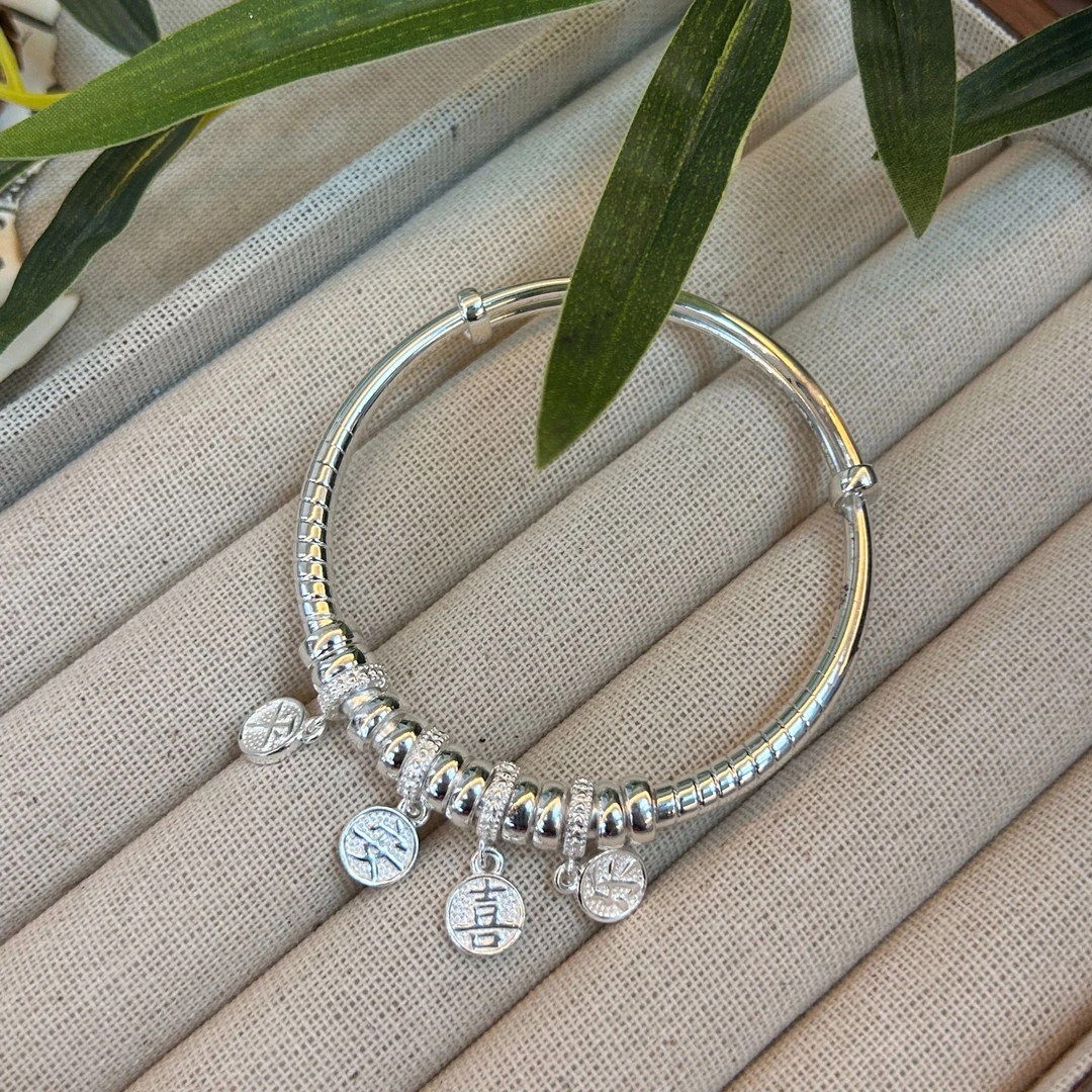 足银手镯 足银999平安喜乐手镯