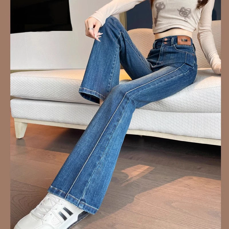 微喇牛仔裤女高腰显瘦2024年春秋季新款韩版百搭显瘦修身喇叭裤子