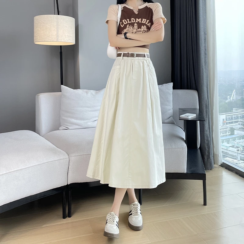 全棉速干垂感半身裙女夏季薄款2024高腰显瘦a字小个子气质中长裙