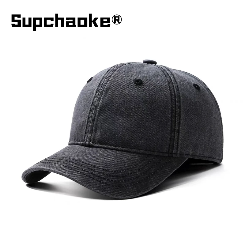 Supchaoke做旧棒球帽男女士春秋时尚牛仔棒球帽大头围韩版鸭舌帽