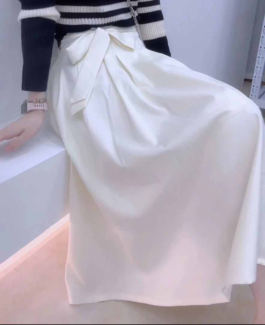 E'VAN【玫瑰裙】甜美温柔松紧腰简约中长款半裙纯色百搭裙子