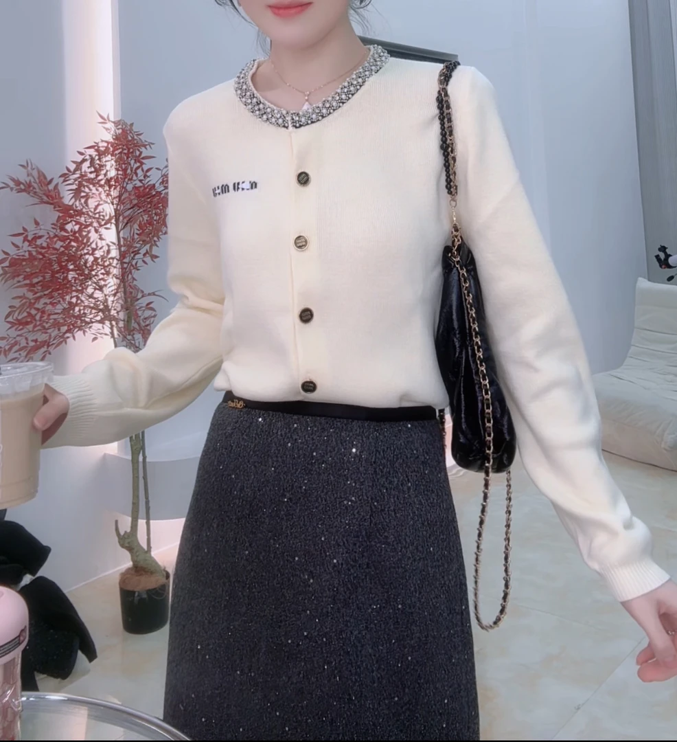 E'VAN【珠光宝气】新款珍珠小香风针织圆领长袖开衫女-不能机洗