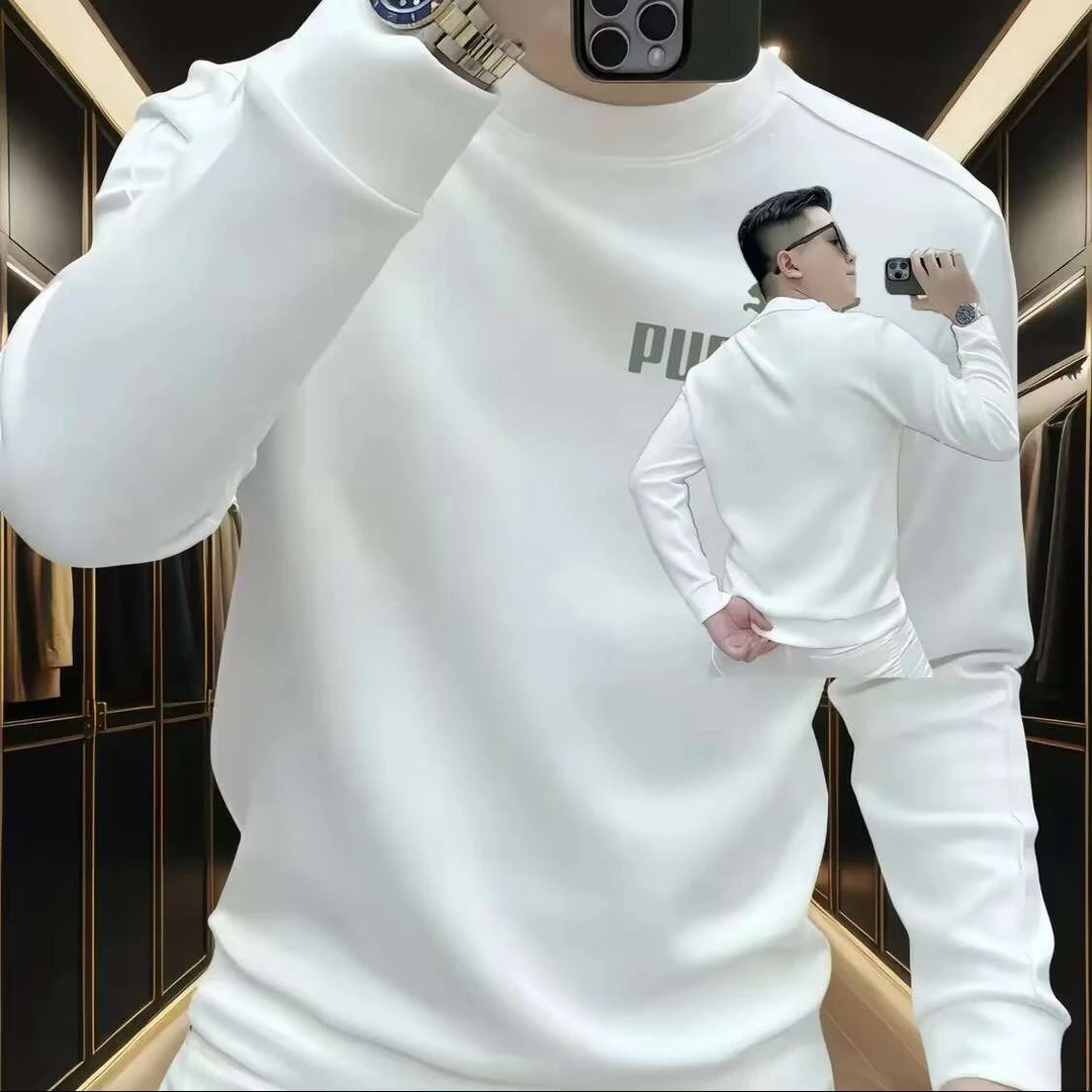 秋冬新款时尚潮流休闲男士百搭印花卫衣修身弹力圆领高级男上衣