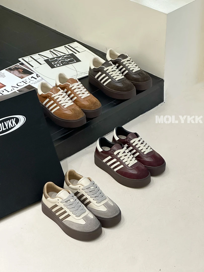 秋季休闲鞋复古擦色四条杠设计厚底德训板鞋拼色低帮系带SQ-017