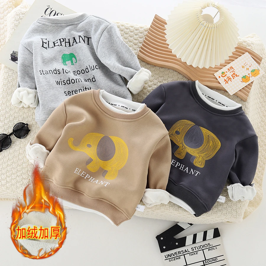 儿童秋冬款双面印花加厚加绒保暖卫衣双层领男女童时尚百搭卫衣