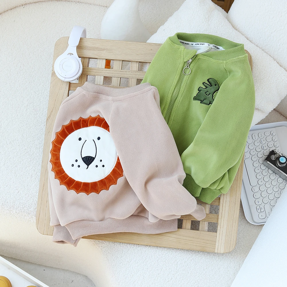 秋冬儿童女童奥利刺绣绒外套男中小童宝宝上衣外套双面绒外穿