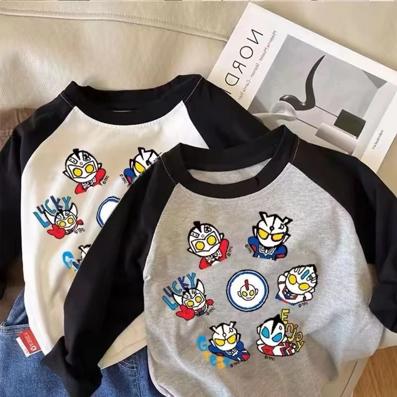 拼色春棉儿童长袖双面印花卡通长袖T恤 男女童打底上衣春春季撞色