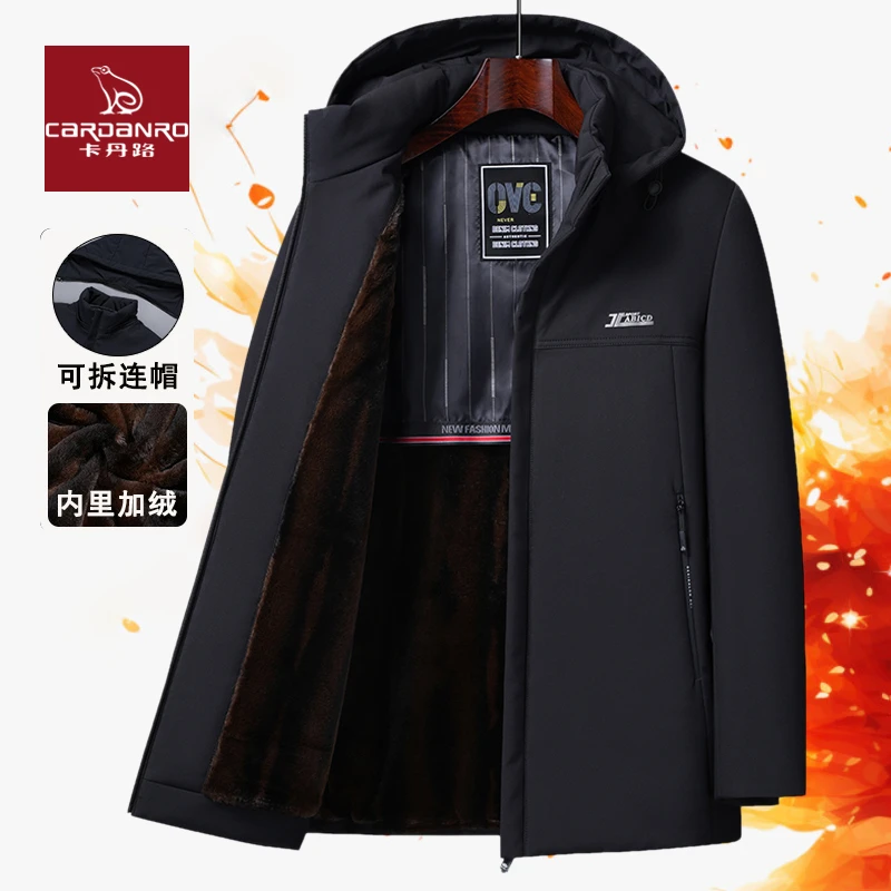 卡丹路男士棉袄中老年大码棉服加绒加厚外套连帽爸爸装休闲棉衣