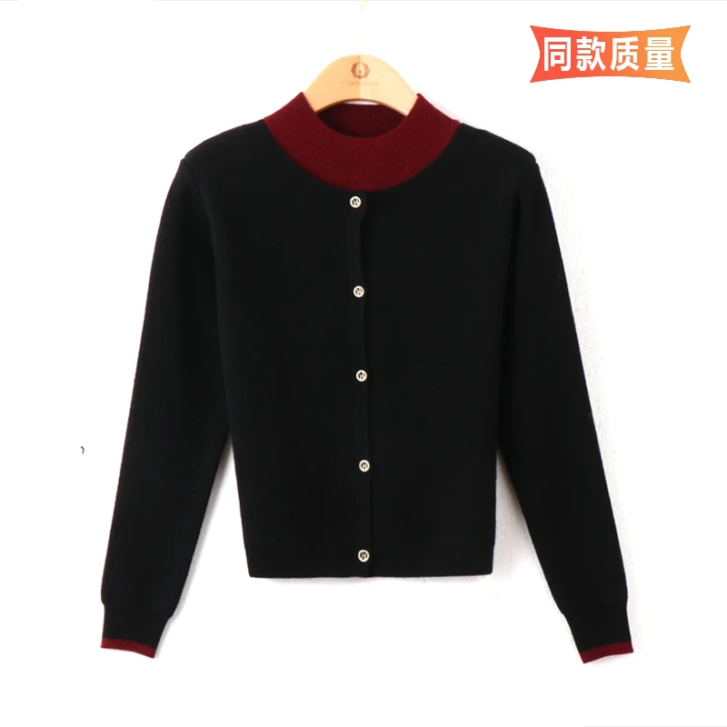 【主播推荐3】女士立领假两件针织衫春装时尚洋气减龄毛衣外套上衣