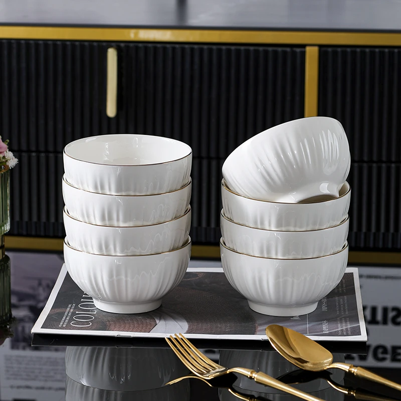 句途描金冰川8个5英寸碗家用米饭碗吃饭碗家用陶瓷餐具套装