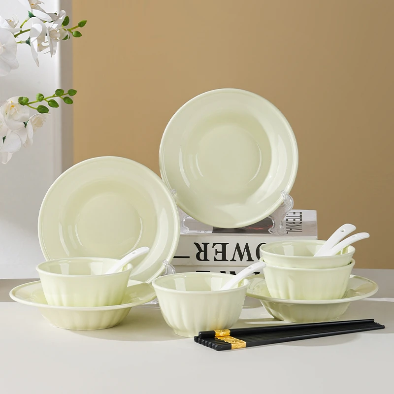 【粉丝精选】句途雅枫绿16件餐具套装纯色釉下彩