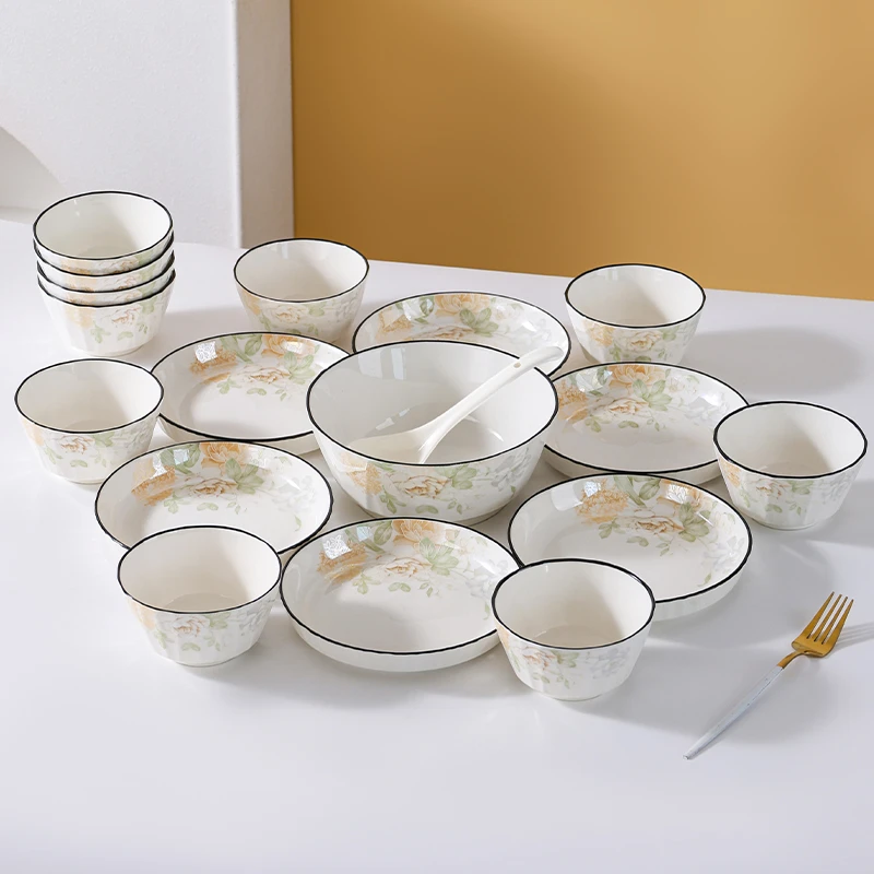 【自播】梦幻花影琉璃18件陶瓷餐具套装