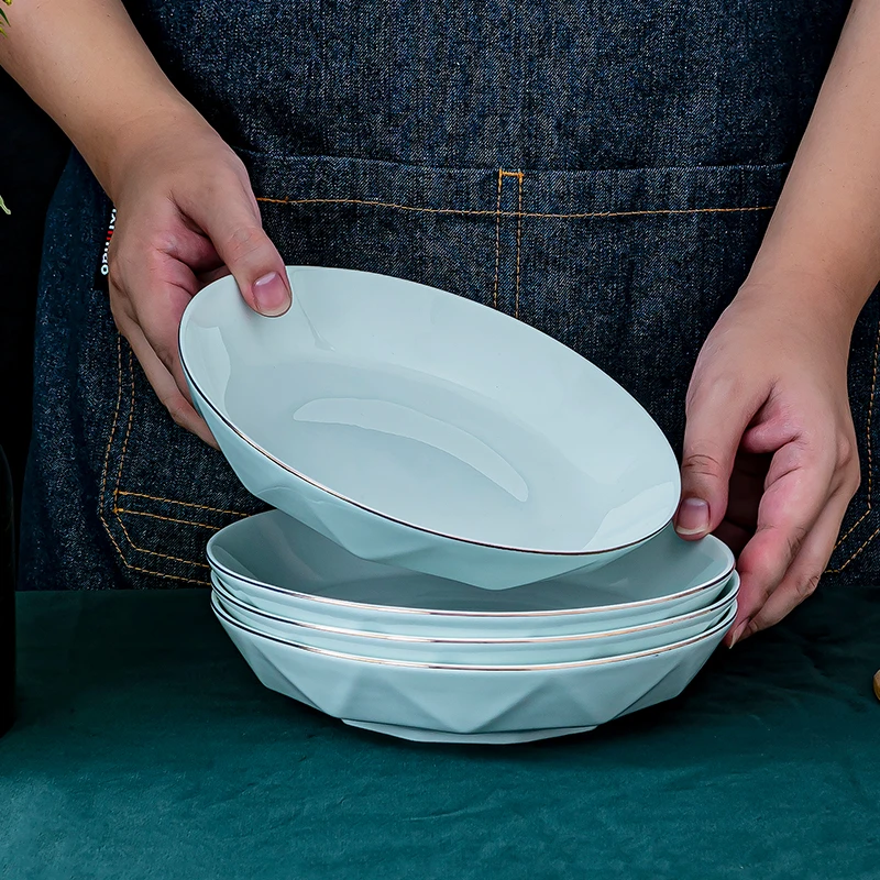 句途6个7英寸金边青钻盘钻切面盘饭盘菜盘子圆盘家用陶瓷餐具