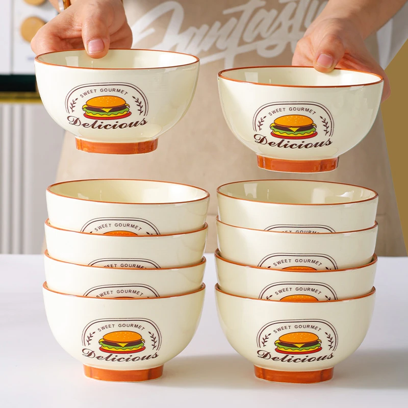 句途汉堡10个4.5英寸碗米饭碗面碗加厚防烫耐高温家用陶瓷餐具