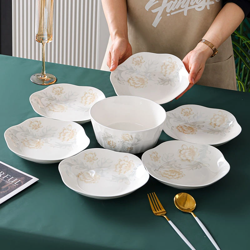 【自播】清雅名媛6个8英寸云朵盘+1个汤碗家用团圆拼盘陶瓷餐具套装