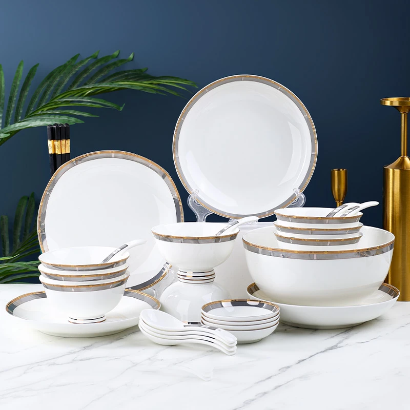 【句途】金边瑾色33件骨瓷餐具礼盒