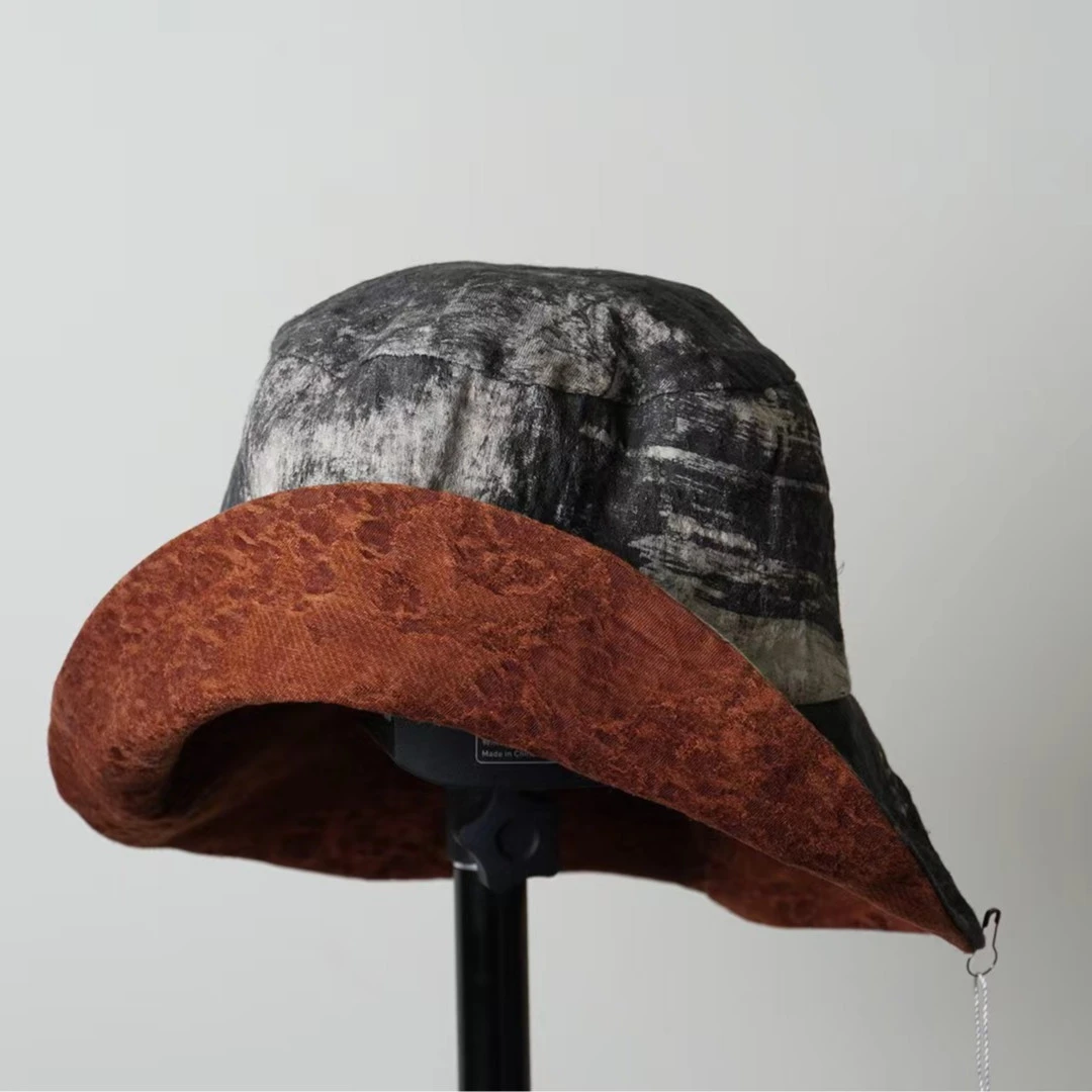 【植物染渔夫帽】独立设计师 帽子柿染 薯莨染双面戴透气遮阳时尚