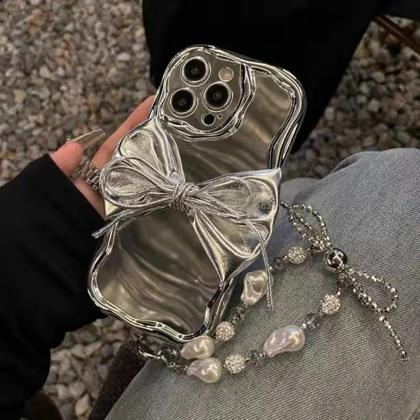 高级感ins蝴蝶结电镀银带手链适用苹果华为oppo/vivo小米手机壳