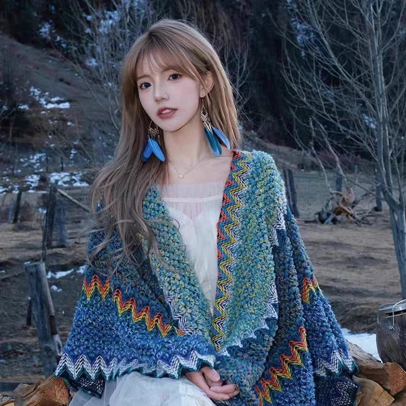 民族风披肩丽江青海川藏线茶卡湖旅游披肩斗篷外搭加厚披风斗篷女