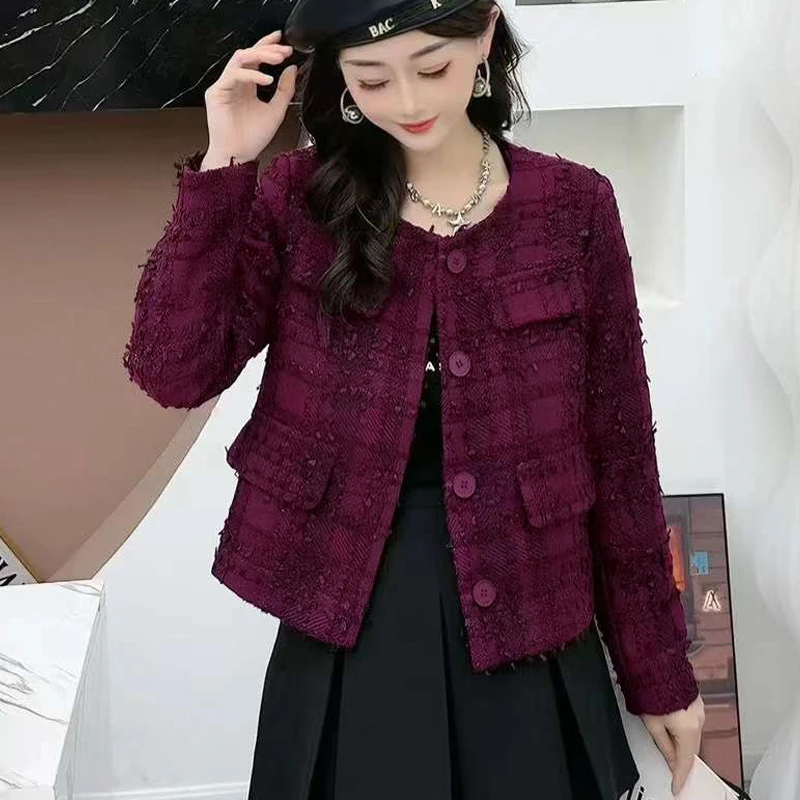 小香风网红短外套休闲时尚百搭复古秋季显瘦女士安可拉红上衣