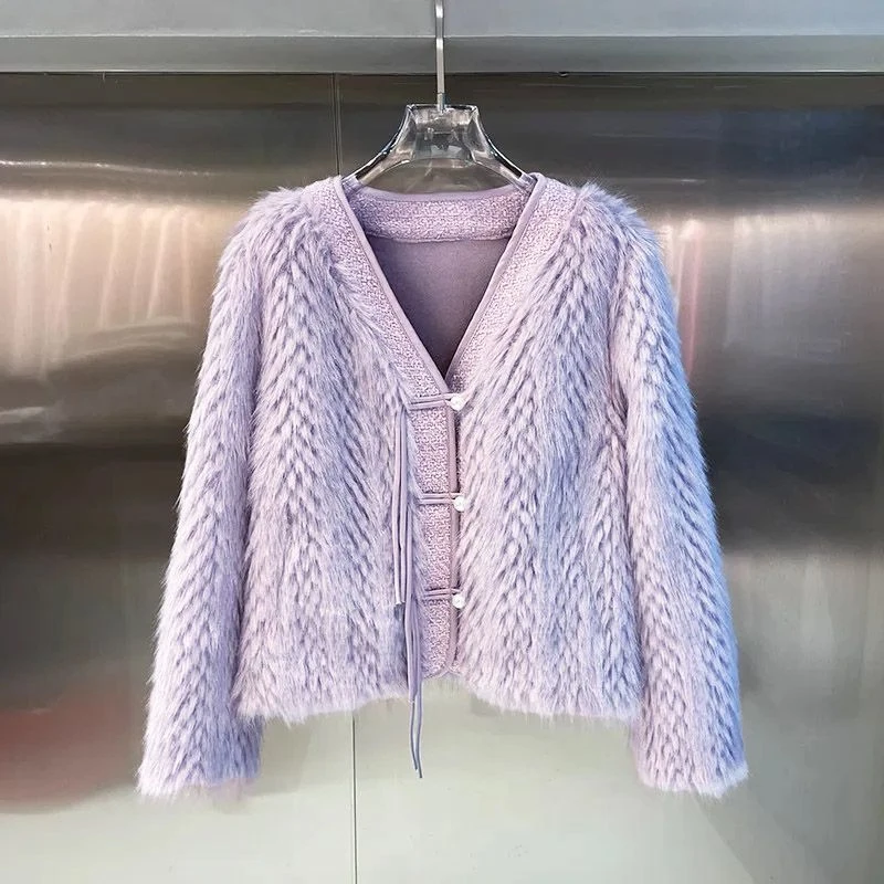 网红女冬小香风水貂绒2025新款貂绒皮毛一体毛毛外套上衣女外套