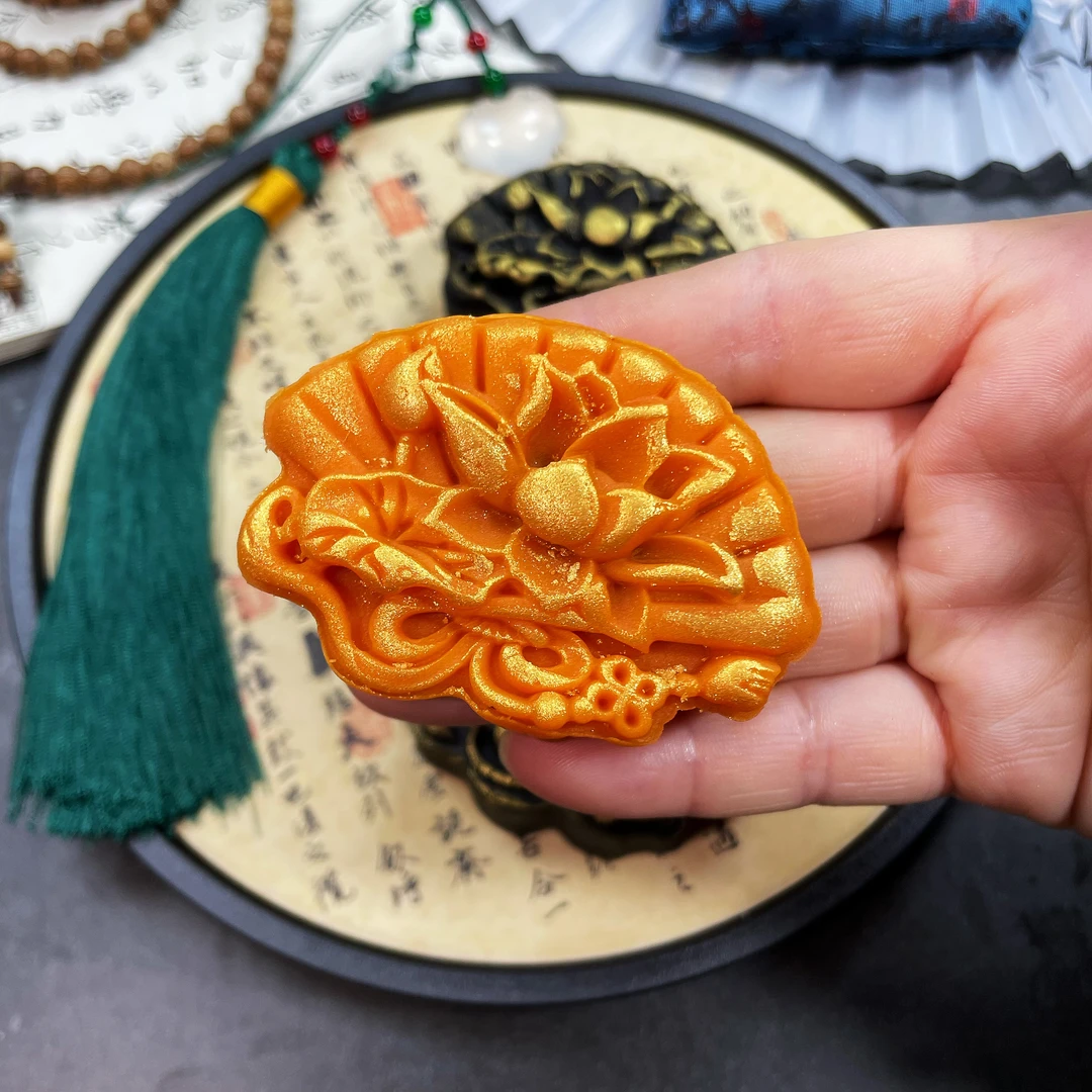 古雅莲花折扇仙女摇钱扇立体浮雕模具75克糕点压花模具2片花