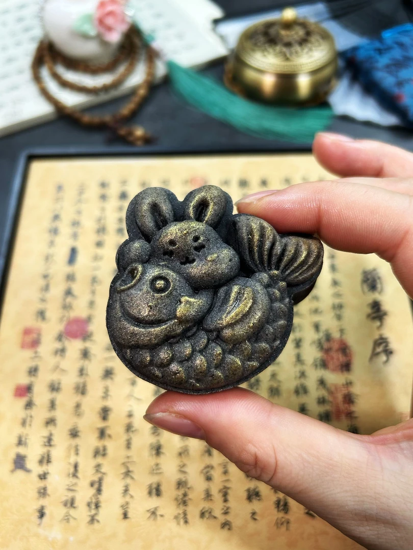 （烟火老师专属）高定模具发财鲤鱼月亮兔立体浮雕75克压花模具