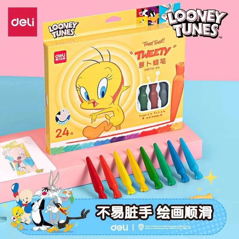 得力HM712兔巴哥萝卜蜡笔24色 儿童不脏手趣味涂鸦画画礼物彩盒装